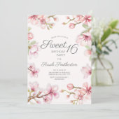 Pink White Springtime Floral Sweet 16 Birthday Kaart (Staand voorkant)