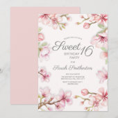 Pink White Springtime Floral Sweet 16 Birthday Kaart (Voorkant / Achterkant)
