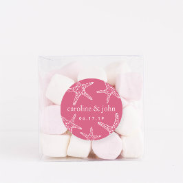 Pink & White Starfish Personalized Weddenschap Ronde Sticker