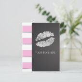Pink & White Stripe Faux Silver Shimmer Lips Event Briefkaart (Staand voorkant)