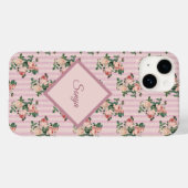 Pink White Stripes and Trailing Roses Monogrammed Case-Mate iPhone Case (Achterkant (horizontaal))