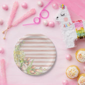 Pink & White Stripes Floral Papieren Bordje (Feest)