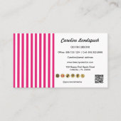 Pink White Stripes, QR Code & Social Media Icon Visitekaartje (Voorkant)