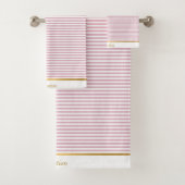 PINK WHITE STRIPTE TRIM TOWEL SET BAD HANDDOEK (Insitu)