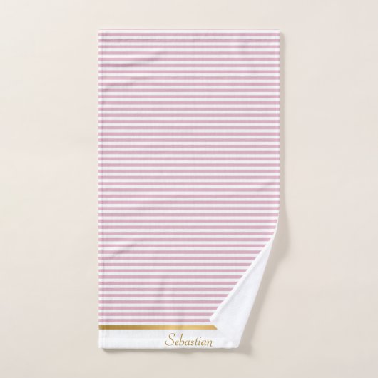  PINK WHITE STRIPTE TRIM TOWEL SET BAD HANDDOEK (Handdoek)