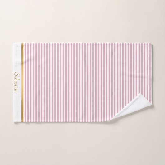  PINK WHITE STRIPTE TRIM TOWEL SET BAD HANDDOEK (Handdoek)