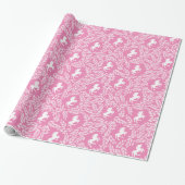 Pink & White Unicorn Floral Leaf Pattern Cadeaupapier (Uitgerold)