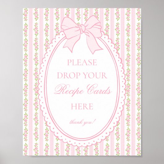 Pink & White Vintage Fancy Floral Share a Recipe Poster (Voorkant)