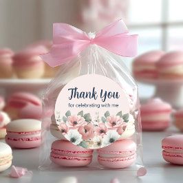  Pink White Watercolor Floral Thank You Ronde Sticker
