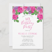 Pink White Waterverf Floral 50th Birthday Party Kaart (Voorkant)