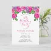 Pink White Waterverf Floral 50th Birthday Party Kaart (Staand voorkant)