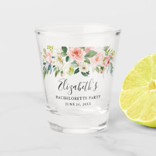 Pink White Waterverf Floral Bachelorette Party Shot Glas