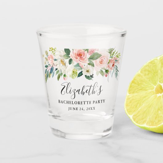 Pink White Waterverf Floral Bachelorette Party Shot Glas (Voorkant)