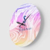 Pink White Wave Abstract Girly Monogram Gift Favor Grote Klok (Hoek)