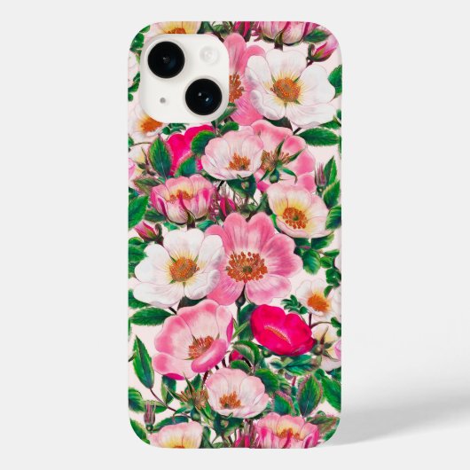 Pink & White Wild Roos Flowers Patroon Case-Mate iPhone Case (Achterkant)