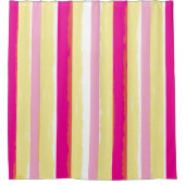 Pink White Yellow Summer Vertical Stripes Douchegordijn (Voorkant)