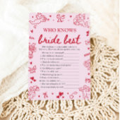 Pink Who Knows The Bride Best Bridal Shower Game Kaart