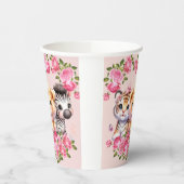 Pink WIld Animal Girl's Baby shower Uitnodiging Papieren Bekers (Links)