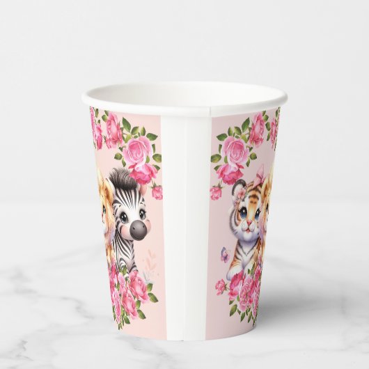 Pink WIld Animal Girl's Baby shower Uitnodiging Papieren Bekers (Rechts)