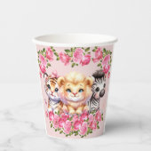 Pink WIld Animal Girl's Baby shower Uitnodiging Papieren Bekers (Voorkant)