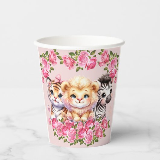 Pink WIld Animal Girl's Baby shower Uitnodiging Papieren Bekers (Voorkant)
