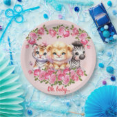 Pink WIld Animal Girl's Baby shower Uitnodiging Papieren Bordje (Feest)