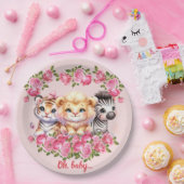 Pink WIld Animal Girl's Baby shower Uitnodiging Papieren Bordje (Feest)