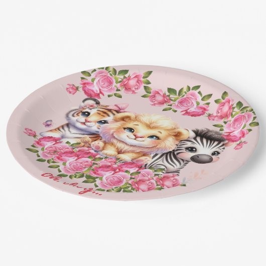 Pink WIld Animal Girl's Baby shower Uitnodiging Papieren Bordje (Gekanteld)