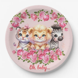 Pink WIld Animal Girl's Baby shower Uitnodiging Papieren Bordje