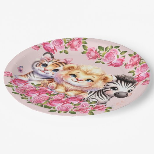 Pink WIld Animal Girl's Baby shower Uitnodiging Papieren Bordje (Gekanteld)