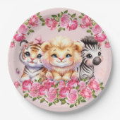 Pink WIld Animal Girl's Baby shower Uitnodiging Papieren Bordje (Voorkant)