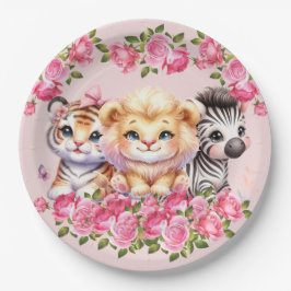 Pink WIld Animal Girl's Baby shower Uitnodiging Papieren Bordje