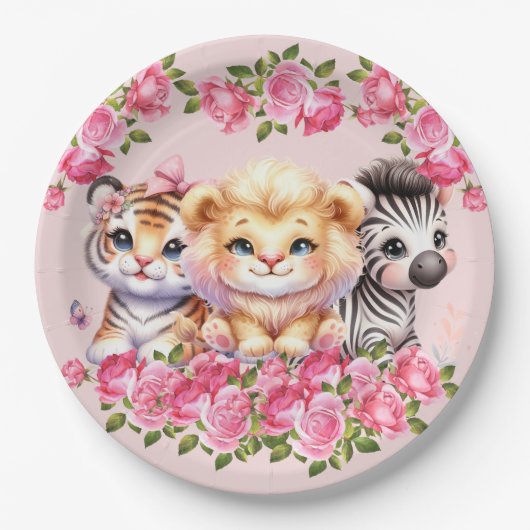 Pink WIld Animal Girl's Baby shower Uitnodiging Papieren Bordje (Voorkant)