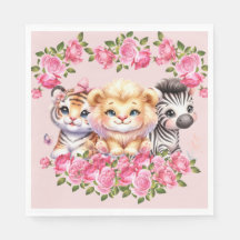 Pink WIld Animal Girl's Baby shower Uitnodiging
