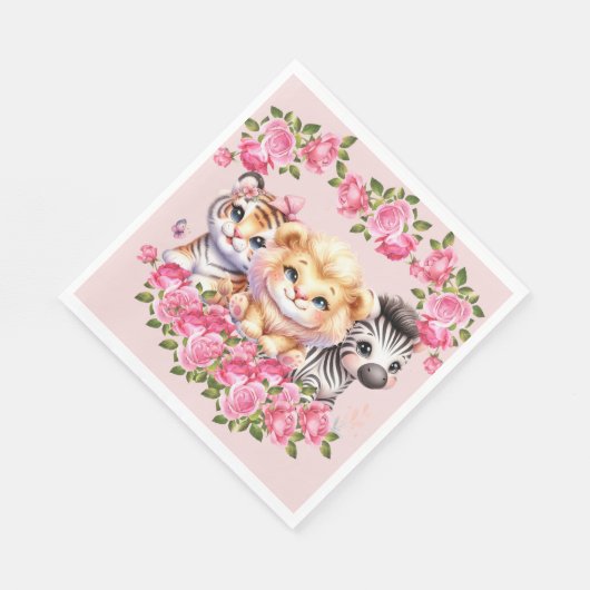 Pink WIld Animal Girl's Baby shower Uitnodiging Servet (Hoek)