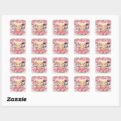 Pink WIld Animal Girl's Baby shower Uitnodiging Vierkante Sticker (Vel)