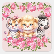 Pink WIld Animal Girl's Baby shower Uitnodiging