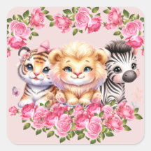 Pink WIld Animal Girl's Baby shower Uitnodiging