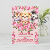 Pink Wild en het verjaardagsfeestje van 3 jaar oud Kaart (Staand voorkant)