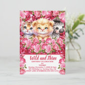 Pink Wild en het verjaardagsfeestje van 3 jaar oud Kaart (Staand voorkant)