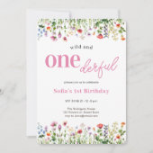 Pink Wild en Onederful Wildflower 1e verjaardag Kaart (Voorkant)