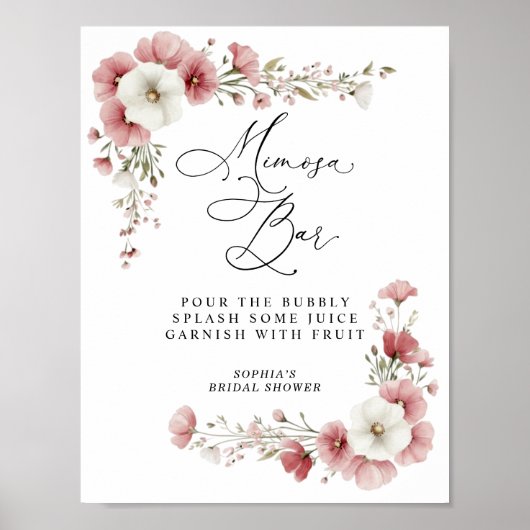 Pink Wild Flowers Bridal Shower Mimosa Poster (Voorkant)