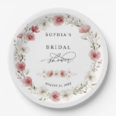 Pink Wild Flowers Bridal Shower Papieren Bordje (Voorkant)