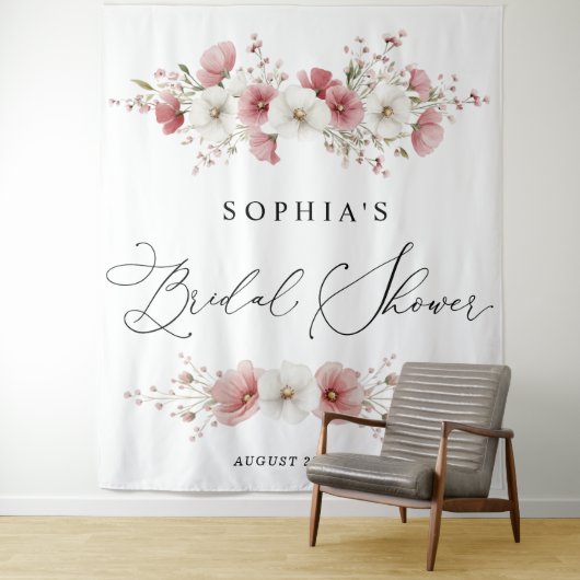 Pink Wild Flowers Bridal Shower  Tapes Wandkleed (In situ)