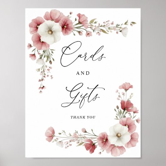Pink Wild Flowers Cards and Gifts Sign Poster (Voorkant)