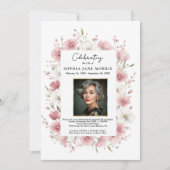 Pink Wild Flowers Funeral Invitation Kaart (Voorkant)