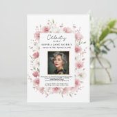 Pink Wild Flowers Funeral Invitation Kaart (Staand voorkant)