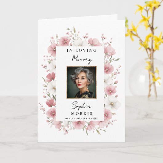 Pink Wild Flowers Photo Memorial Funeral Program Kaart (Gele Bloem)