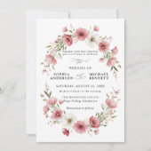 Pink Wild Flowers Wedding Invitation Kaart (Voorkant)