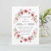 Pink Wild Flowers Wedding Invitation Kaart (Staand voorkant)